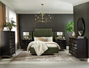 Dark moss velvet upholstery queen bed