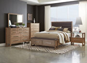 Gray oak wood finish queen bed