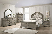 Wheat finish wood low-profile footboard queen bed main photo