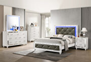 White and silver finish queen bed w/ led headboard lights