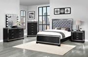 Silver button-tufted padded headboard and black base queen bed main photo