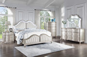 Tufted upholstered platform queen bed ivory and silver oak