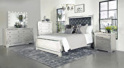 Silver velvet fabric button-tufted padded headboard queen bed main photo