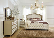 Ivory & camel velvet upholstery queen bed main photo
