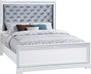 Eleanor (White) EK Silver button-tufted padded headboard and white base e king bed