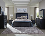 Midnight star and black leatherette upholstery queen bed