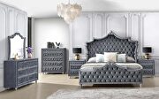 Upholstered tufted queen bed gray