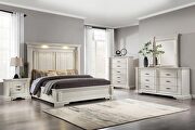 Queen panel bed with headboard lighting antique white