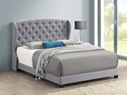Gray fabric queen bed w/ wingback tufted headboard