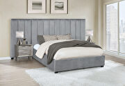Queen bed upholstered in a gray velvet fabric main photo