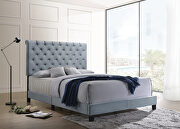 Slate blue velvet queen bed main photo