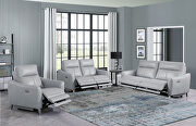 Light gray performance leatherette upholstery power sofa main photo