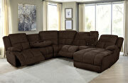 Six-piece modular power motion sectional upholstered in a brown performance-grade fabric main photo
