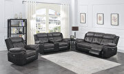 Power motion sofa in charcoal and matching black exterior