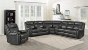 3 pc dual power charcoal top grain leather sectional main photo