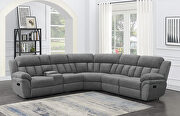 Six-piece modular power motion sectional upholstered in charcoal performance-grade chenille main photo
