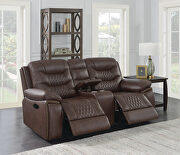 Power loveseat upholstered in brown performancegrade leatherette