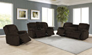 Power motion sofa upholstered in brown performance grade chenille