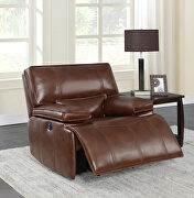 Power glider recliner upholstered in saddle brown top grain leather