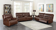 Power motion sofa upholstered in saddle brown top grain leather main photo