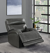 Power glider recliner upholstered in charcoal top grain leather