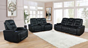 Power motion sofa upholstered in black performance-grade leatherette