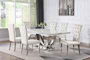 Rectangle faux marble top dining table white and chrome