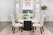 Sherry (Beige) Round dining table rustic espresso and white w/ beige chairs
