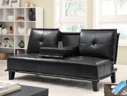 Black leatherette cup holder sofa bed main photo