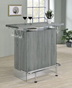 Weathered gray finish rectangular bar unit with footrest and glass side panels main photo
