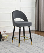 CS549 Gray velvet upholstery counter height stool w/ gold tips