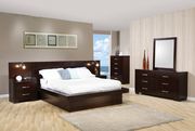 Jessica Pier king bed with rail seating and lights in brown