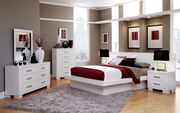 Pier white wood bed with rail seating and lights