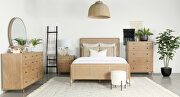 Upholstered king panel bed sand wash in solid wood main photo