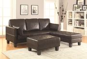Brown leatherette sectional sofa bed / ottoman set main photo