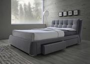 Storage bed in gray fabric w/ button design