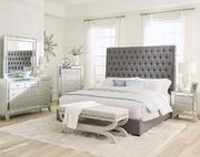 Camille Grey upholstered king bed w high tufted headboard