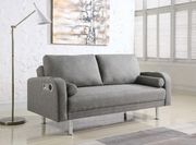 Gray linen sofa bed w/ bluetooth speakers main photo