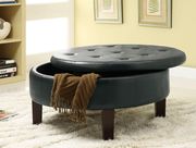 Round black upholstered storage ottoman