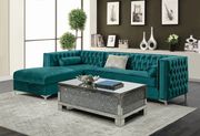 Glam style tufted teal fabric sectional main photo