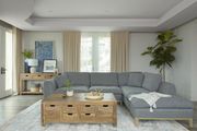 Gray fabric sectional sofa in mid-century design