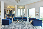 Beautiful matte, track free, navy blue velvet sofa