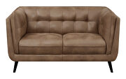 Upholstered button tufted loveseat in brown microfiber
