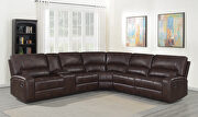 Three-piece modular motion sectional upholstered in a brown performance-grade leatherette main photo