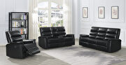 Motion sofa upholstered in black performance-grade leatherette