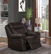 Transitional cocoa brown glider recliner