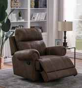 Glider recliner in faux brown suede fabric