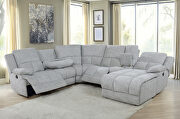 Six-piece modular motion sectional upholstered in a gray performance-grade fabric main photo