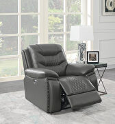 Recliner upholstered in gray performance-grade leatherette