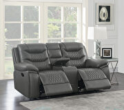 Flamenco M (Charcoal) Motion loveseat upholstered in gray performance-grade leatherette